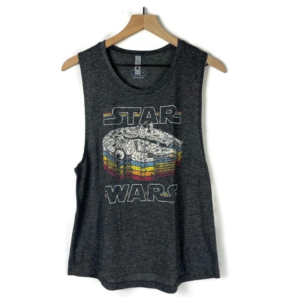 Next Level Apparel Dark Gray Star Wars Muscle Tee with Multicolor Graphic